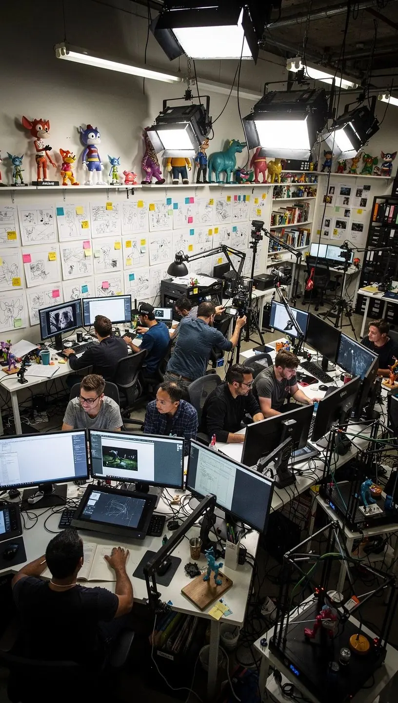 Digitális művészet kiállítás, ahol a 3D animációs projektek láthatók.