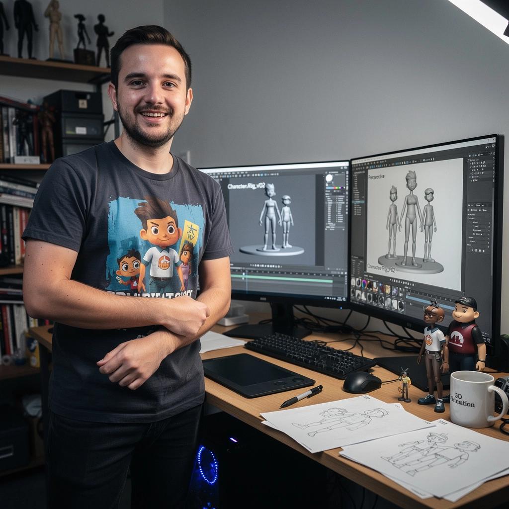 Karakter riggelése, ahol a hallgatók a mozgásmechanikát tanulmányozzák.