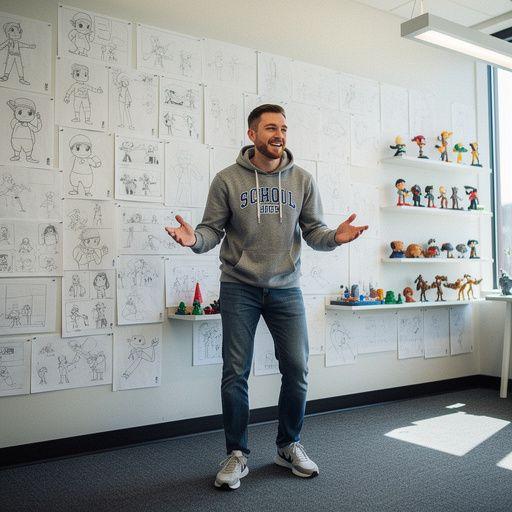 Csoportos munka, ahol a diákok együtt dolgoznak egy közös animációs projekten.